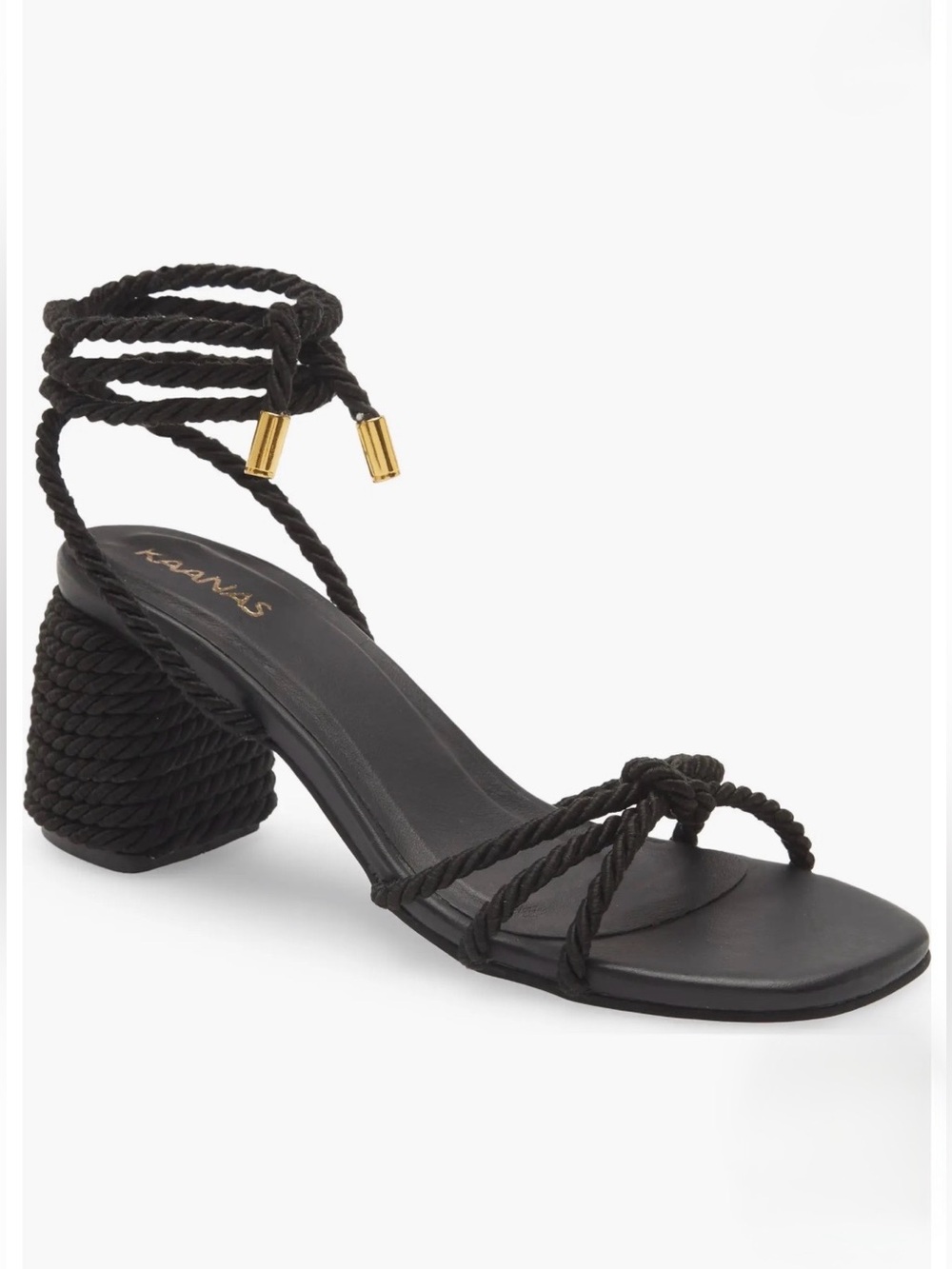 NIB Kaanas $129 Selena Knot Ankle Sandal in Black Size 7
